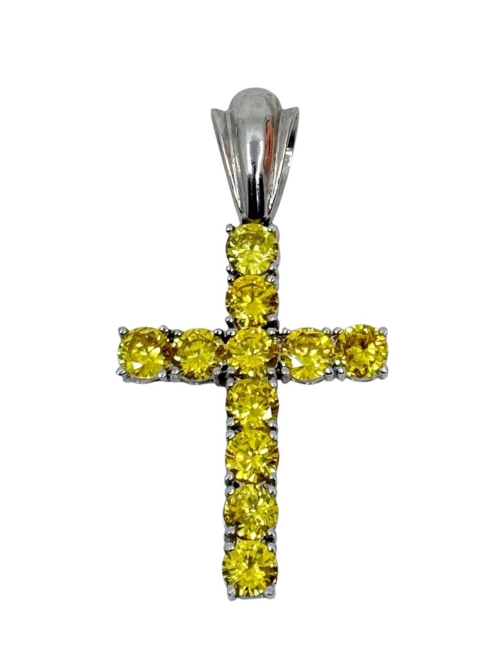 sterling silver canary cubic zirconia cross pendant - GM1051